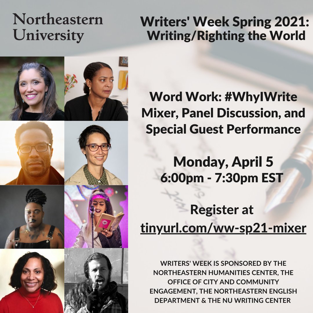 nuengaged's tweet photo. #NUWritersWeek is in 2 wks! Explore our exciting program grounded in social justice including our #WhyIWrite Mixer&amp;Panel, workshops led by the #bostonwriters community, and a new virtual film screening &amp; discussion w/the director! Register for all events: https://t.co/NdNEsYsZNZ https://t.co/XDjEPGO0XU