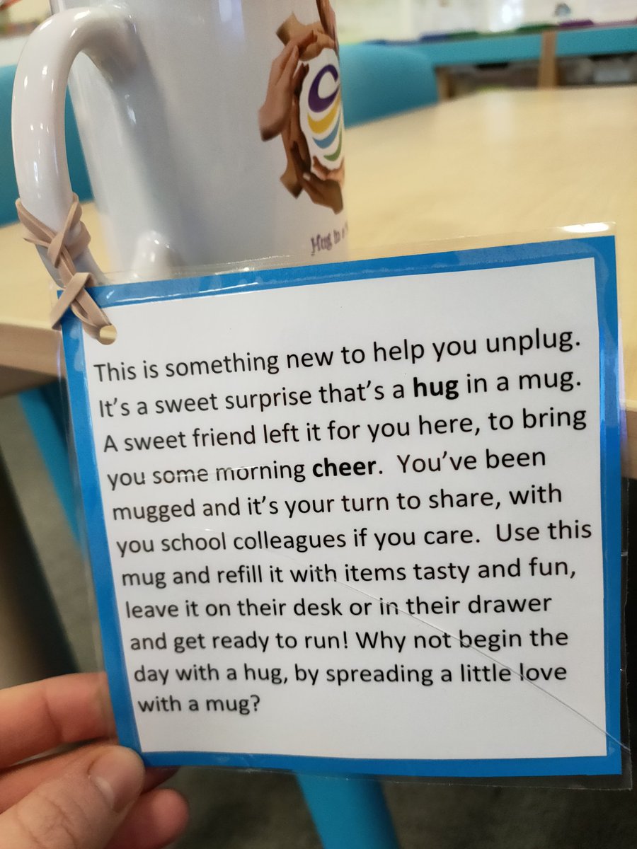 MissDavies08's tweet photo. Lovely surprise this morning at @LuckLanepri and a great pick me up #huginamug #Wellbeing
Looking forward to the treats inside but mainly adding to the mug and passing it on to make someone smile like I did today. https://t.co/l1ZZ4gLZs4