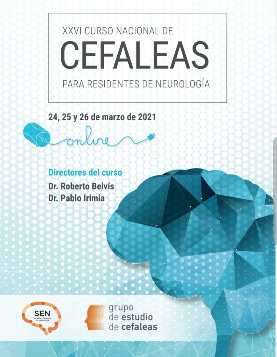 El próximo miércoles 24 de marzo arranca el XXVI Curso nacional de #cefaleas para #residentes de #neurología.
¡Con mucha ilusión de que empiece esta nueva edición llena de novedades!🧠