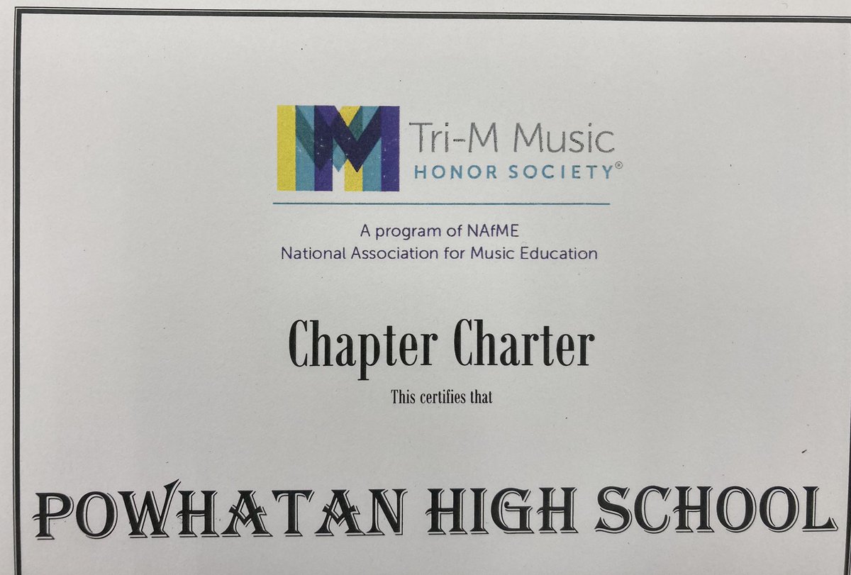 I am thrilled to share that <a href="/PowhatanHS/">Powhatan High School</a> now has a Tri-M Music Honor Society Chapter. I am excited to see how our amazing student musicians  will lead and serve in the art of music. <a href="/NAfME/">nafme</a> @PCPS_Supt <a href="/powhatanbands/">Snead,Landini&Snead</a> <a href="/powhatanchoirs/">PHS Choral Boosters</a>
