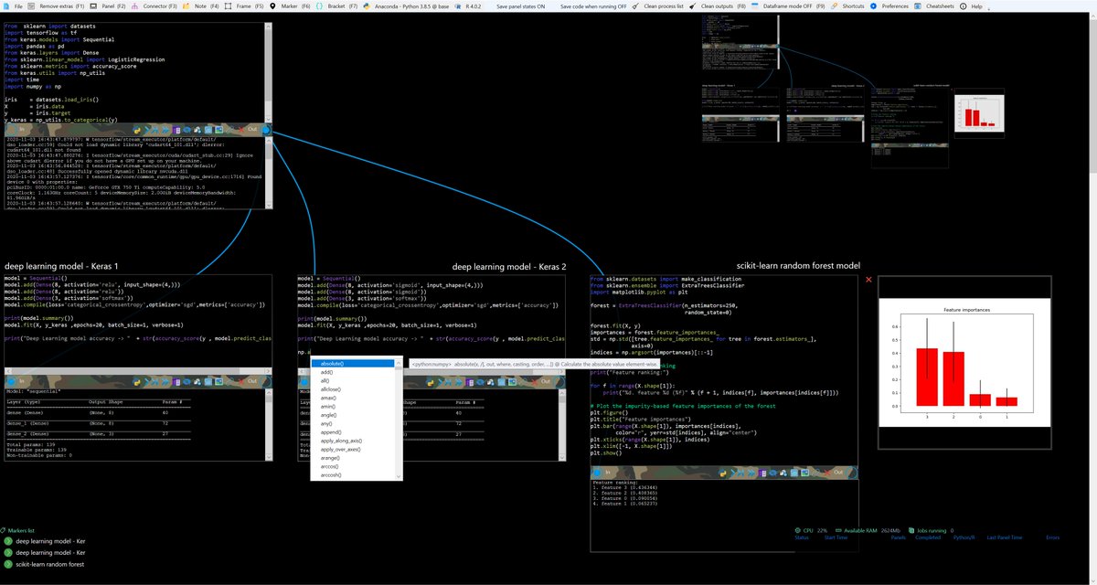 Pretty incredible features released for Prython 1.5 today. Minimap showing project snapshot, error detection for Python/R, numpy/ggplot2 autocomplete, source() statements in R shown automatically, multiple themes, and 4k support on multiple screens. #rstats <a href="/rstatsbot1234/">Rstats</a>