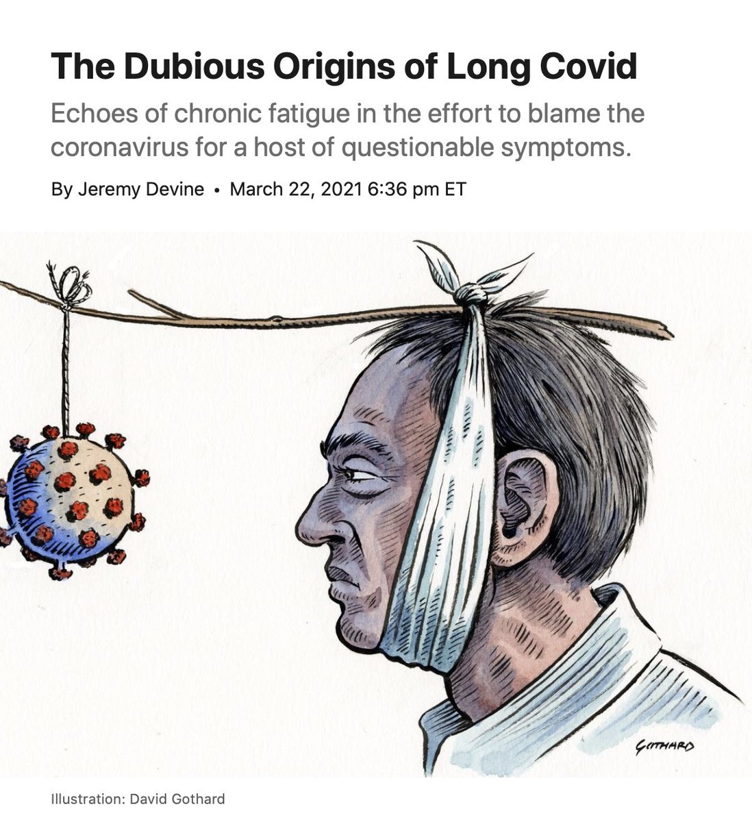 EricTopol's tweet photo. Get this:
@Jeremy_Devine_, a psychiatry resident @McMasterU, writes @WSJ: "#LongCovid is largely an invention of vocal patient activist groups" decrying "drawing attention to and legitimizing" it, and that @NIH's funding "is a victory for pseudoscience"
https://t.co/SAZnJuECAI https://t.co/wsRJMB4cHk