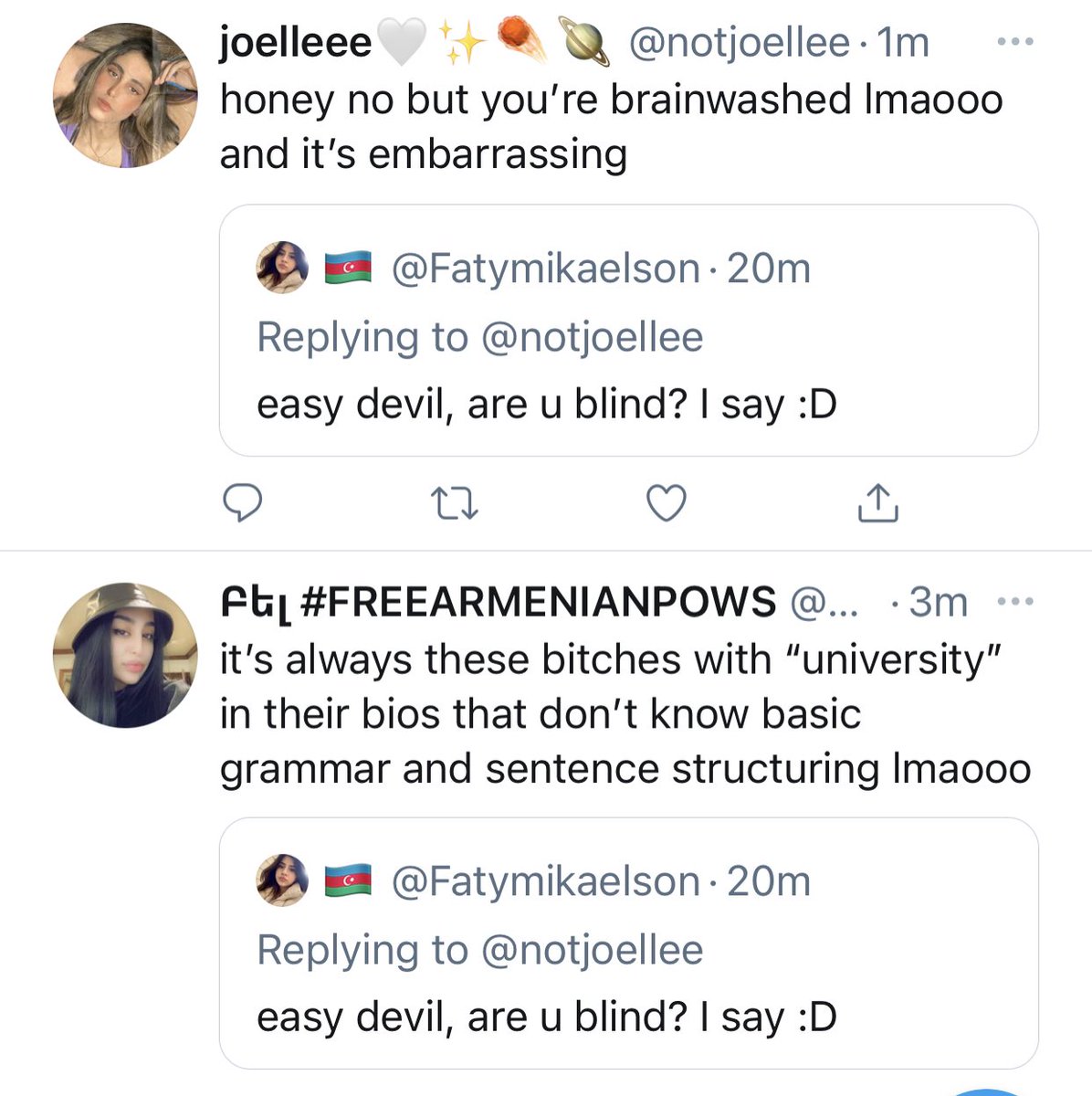 Fatymikaelson's tweet photo. @bellllxo 😂😂😂😂😂are you fucking dumb? actually yeah,you are probably a stupid whore btw don't think you write something meaningful when you use "lmaooo" it looks pathetic https://t.co/ii4xIbI0fv