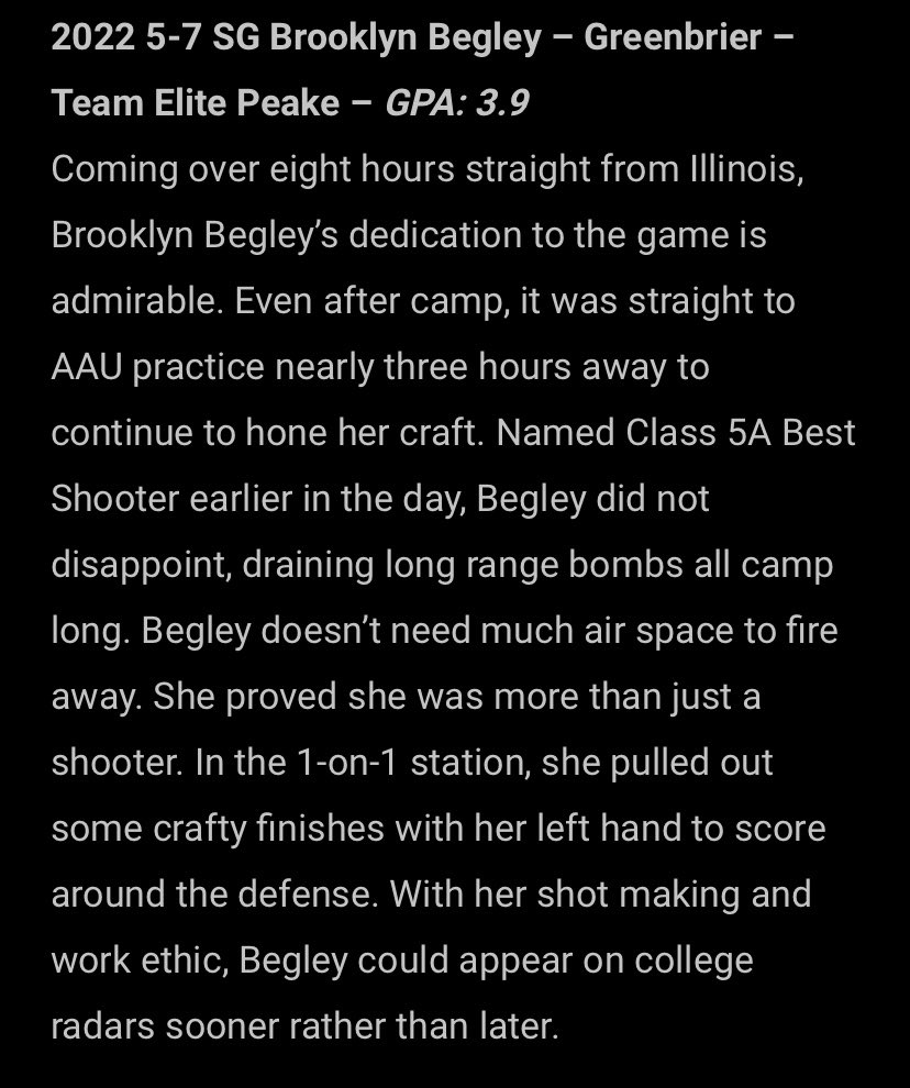 brooklynnbegley's tweet photo. Thank you @CTCAthletics for the opportunity to play in your #CTCComeback and the evaluation. I had a great time playing against other talented players and I learned so much!! https://t.co/kQ7zAIEO7p