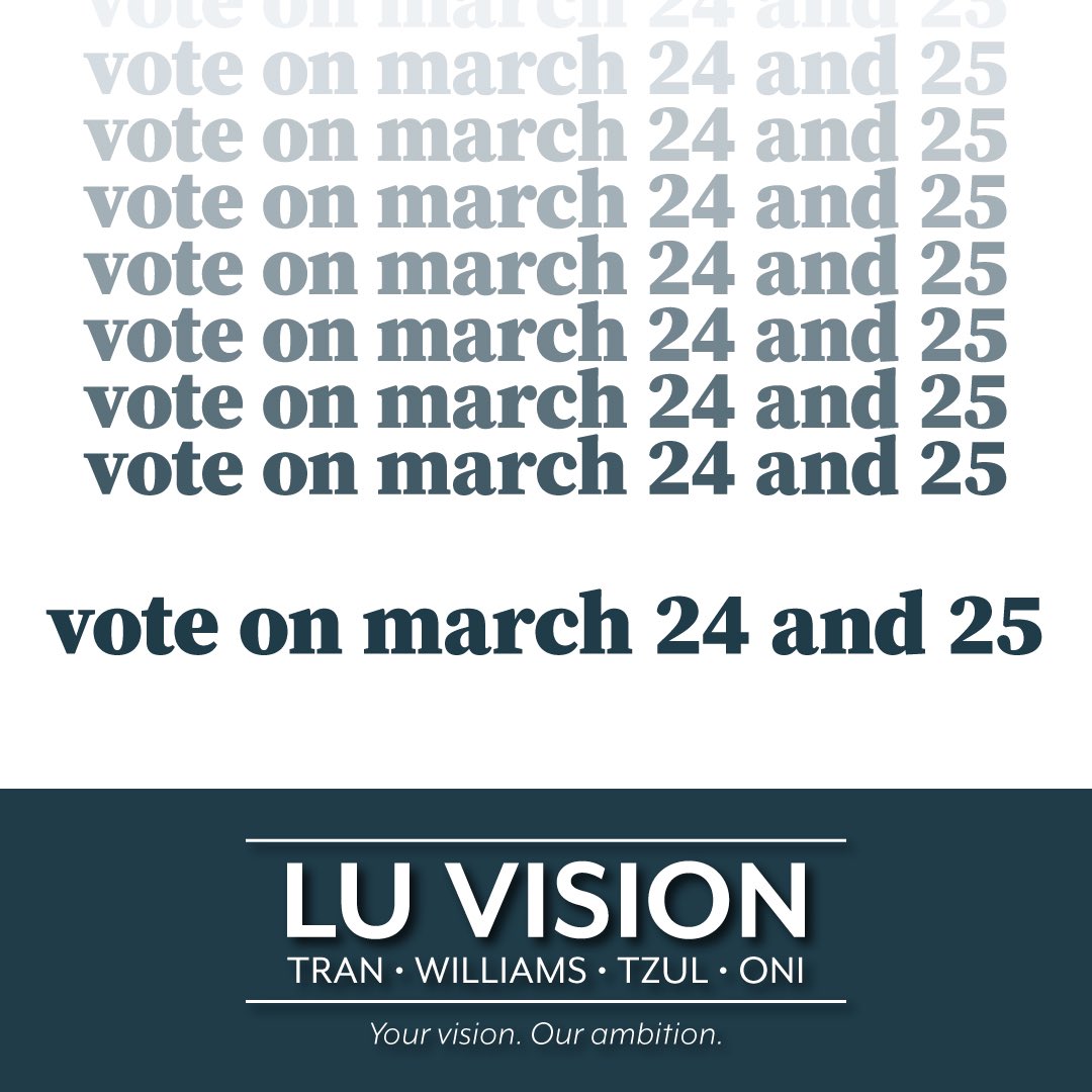 luvision2021's tweet photo. The official days to vote are this Wednesday and Thursday, March 24th and 25th! Make sure to show up (virtually) and show out and vote in the election!
☆
#luvision2021
Your vision. Our ambition. https://t.co/uCY0ajkyDq