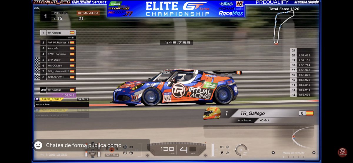 Madre mía gallego que bueno que viniste  arriba <a href="/TRVirtualRacing/">Titanium Red Virtual Racing</a>  gran chelem del piloto de Tr en su primera carrera  de <a href="/EliteGTSeries/">EliteGTSeriesChampionship</a>  edición 2021