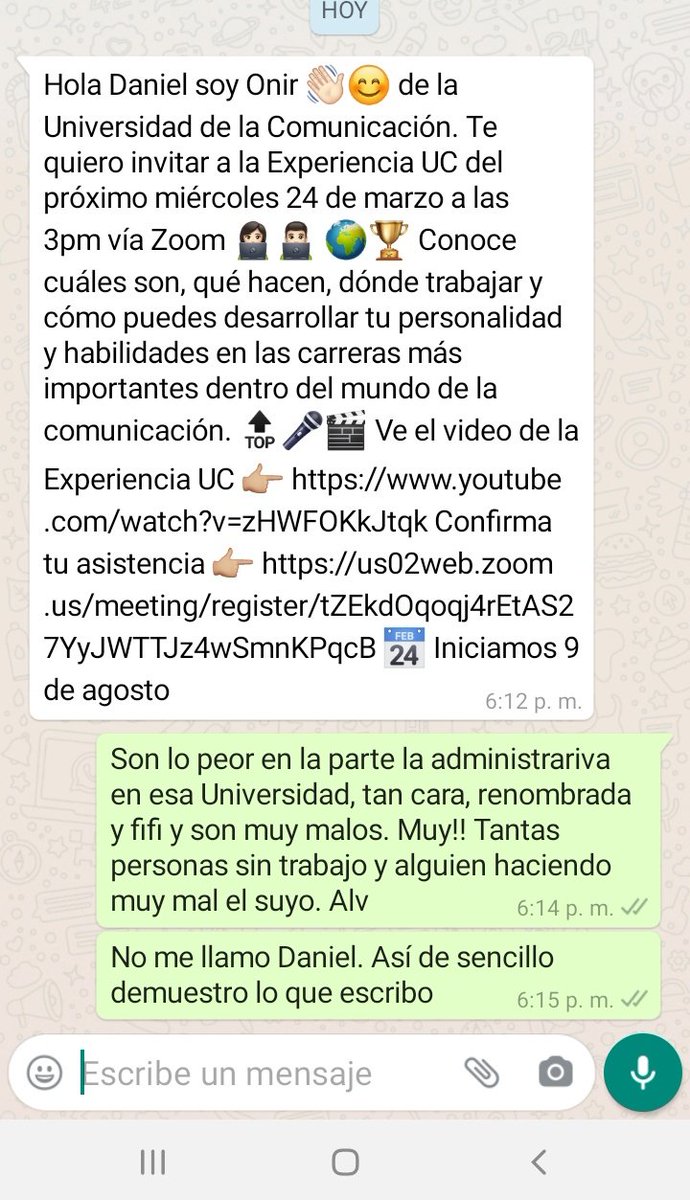 pacorosas13's tweet photo. Es que no mamen #UDC. Pimero me cancelan el diplomado un día antes de comenzar. Después me ofrecen otro que con la pandemia se convirtió en un club de videos motivacionales por Youtube. Y luego sus administrativos son una mamada. Ni el nombre tienen bien en su base de datos.ALV🤣 https://t.co/KsCnLKqnh0