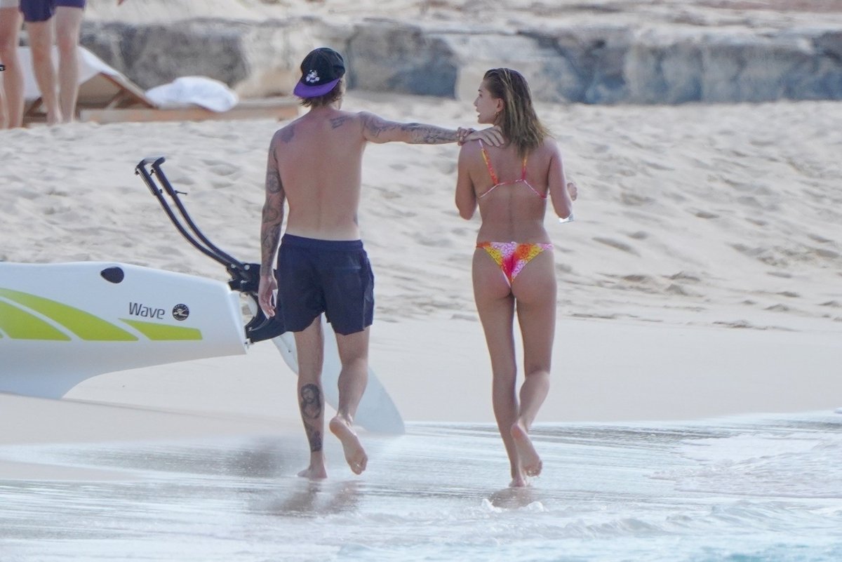 Hailey Bieber and Justin Bieber seen on the beach in Turks and Caicos. 