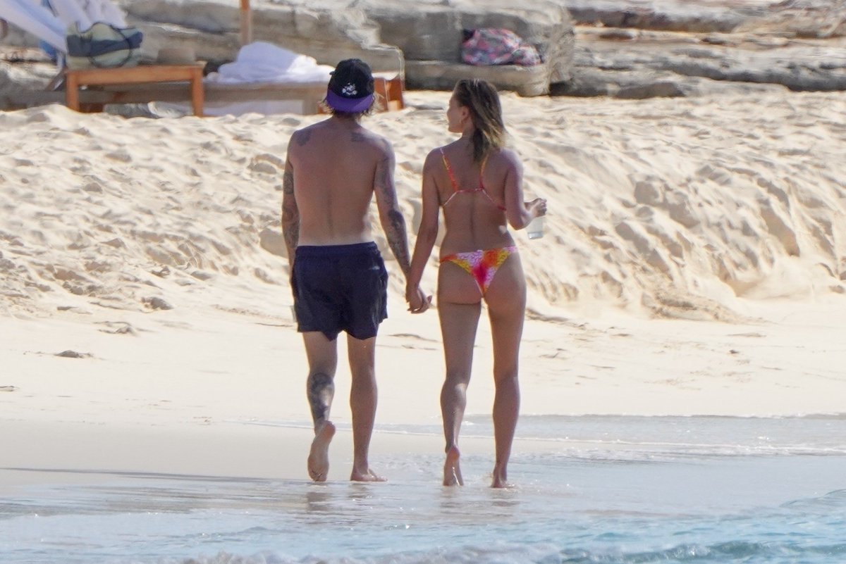 Hailey Bieber and Justin Bieber seen on the beach in Turks and Caicos. 