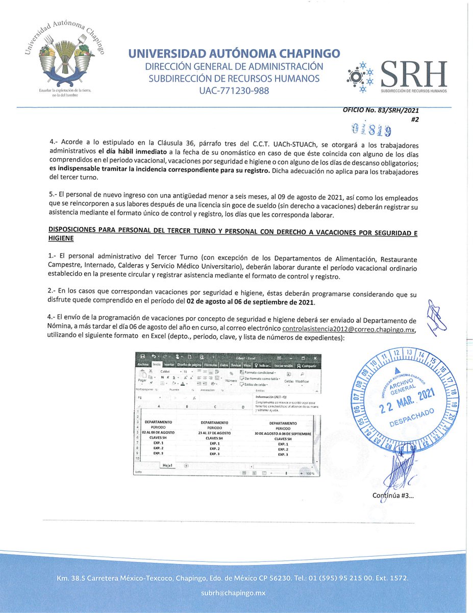 uach_chapingo's tweet photo. Oficio No. 83/SRH/2021.
Periodo vacacional de verano 2021.
#UACh #Chapingo #SRM https://t.co/FLEHLfktPk