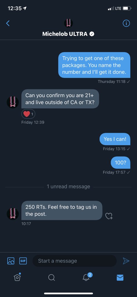 SkylarPensyl's tweet photo. Can you guys please help me out here.? 250 retweets. It’s a simple task, just click the button 🙌🏻 @MichelobULTRA https://t.co/XJIOyDOvpi
