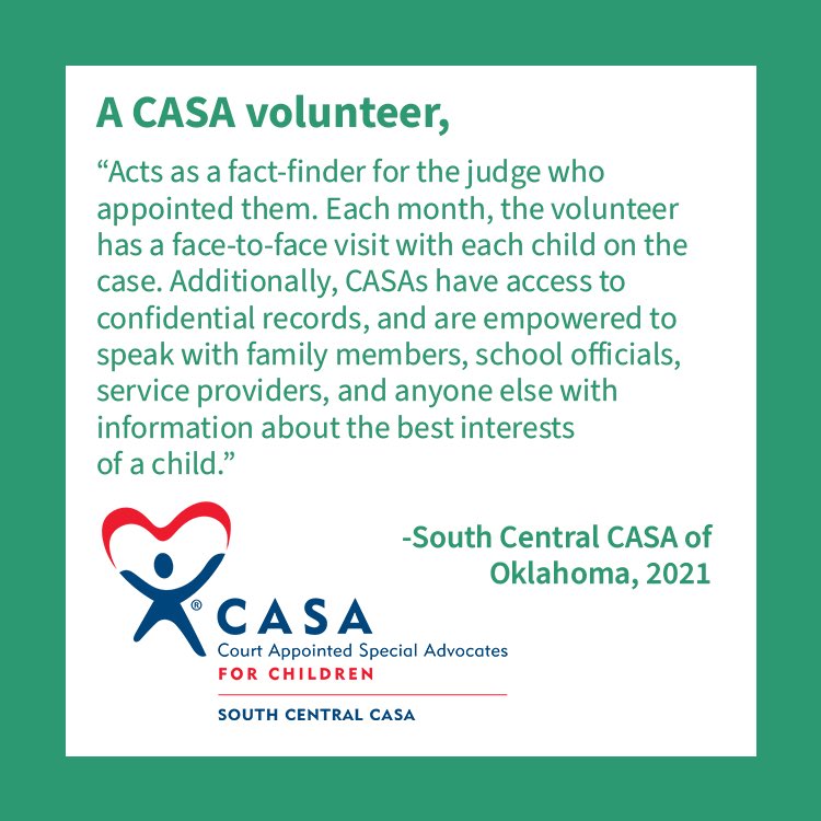 OkieCASA's tweet photo. As a CASA volunteer, you would be able to put the best interests of the child first. This could mean a safer home or medical care for the child in need. Link is in bio to apply!#oklahomafosterchildren #volunteer #oklahoma #clevelandcounty #mcclaincounty #garvincounty https://t.co/nihirQ12cO