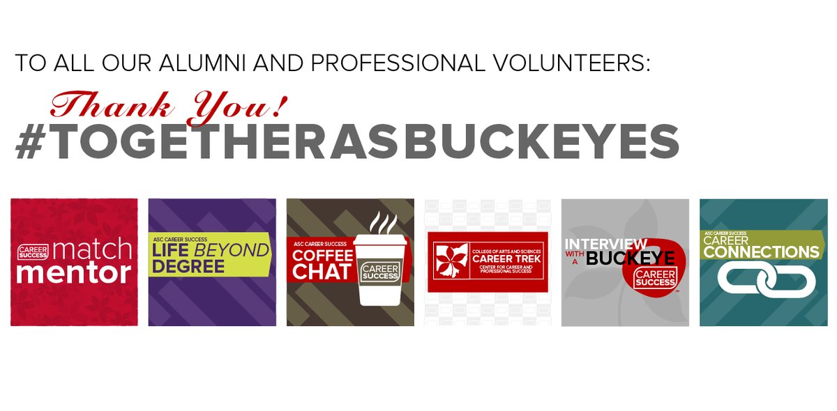 ASCareersuccess's tweet photo. Alumni who volunteer with #ASCCareerSuccess as mentors, speakers, panelists, Career Trek hosts, & as mock interviewers, all help serve Buckeyes preparing for their lifetime of opportunity.
We could not do it without your support. Thank you!
#BuckeyesGive https://t.co/ycLnuPnDNZ https://t.co/0OJLr1ClF9