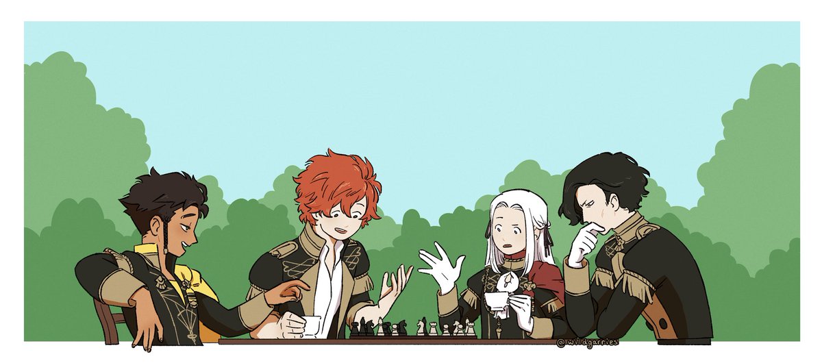 Chess club!

#fe3h #ClaudeVonRiegan #sylvain #edelgard #hubert