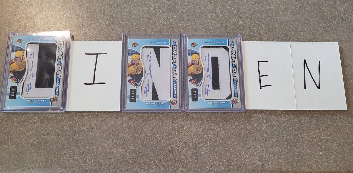 FlyingVCards's tweet photo. #HobbyFam I need your help please!
LF the final 3 letters for the #UpperDeckHockey #SPGU Draft Day Marks nameplate of #TrevorLinden #Canucks.
Any RTs appreciated!
@UpperDeckHockey
@Canucks @terryc2016 @truecollector88 @RockyMtn_B_A @PikaEm773 @CoryFoss2 @4thLinePlugsRG https://t.co/f0WEUErZFr