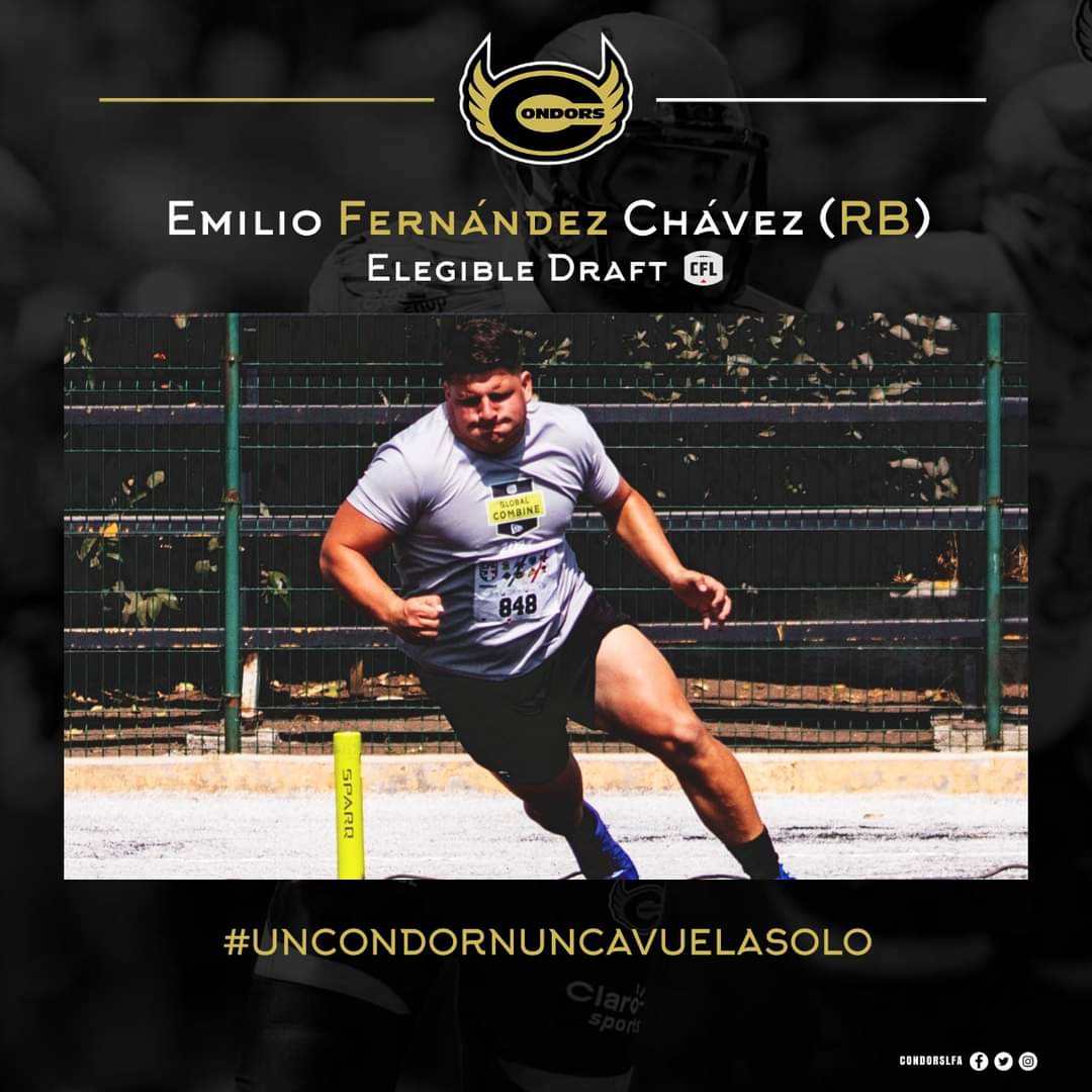 #LegiónCondor
.
La <a href="/CFL/">CFL</a> entregó los nombres de los jugadores extranjeros que podrán formar parte del DRAFT 2021.
.
Felicitamos a Emilio Fernández Chávez quien logró superar las pruebas del Combine CFL /LFA.
.
#UnCondorNuncaVuelaSolo