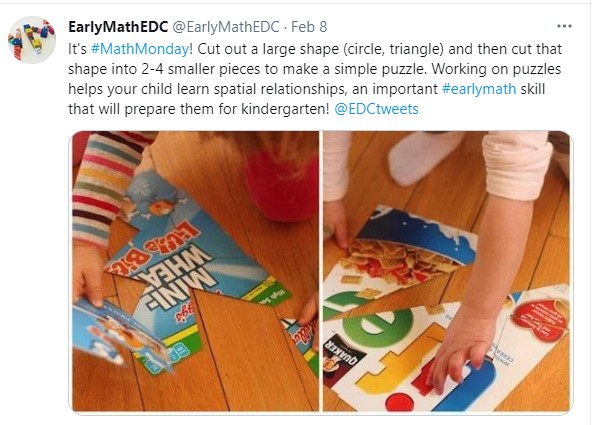 ekuwah's tweet photo. A3: @EarlyMathEDC does a great job of specifically stating how a natural family playtime activity is meaningfully linked to mathematics. Imitate, innovate, and share these #MakeItMath and #MathMonday examples with families.

#NVEDChat #FamilyMath https://t.co/UC4EgmIe5E