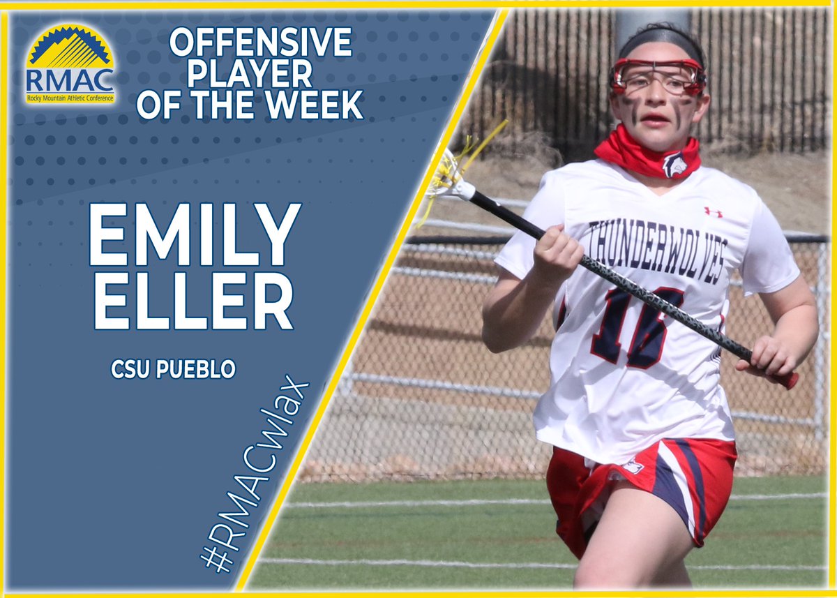 RMAC_SPORTS's tweet photo. . @gothunderwolves Emily Eller has been named the #RMACwlax Offensive Player of the Week. Eller totaled 11 goals and recorded 14 draw controls. She  tied her career high with 6 goals in one game. #EverythingElevated https://t.co/mDoT1qV5Nk
