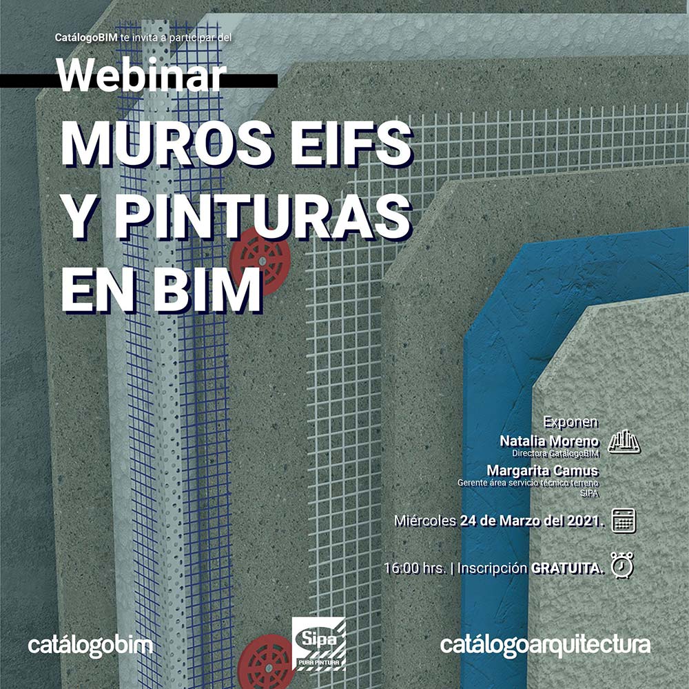 Este miércoles 24 a las 16.00 hrs, Catálogo Arquitectura y Sipa, estarán conversando sobre pinturas y Aislamiento Térmico Exterior (EIFS) en BIM arquitectosdeconcepcion.cl/2021/03/20/mur… #arquitectura #bim #construcción #webinar #chile