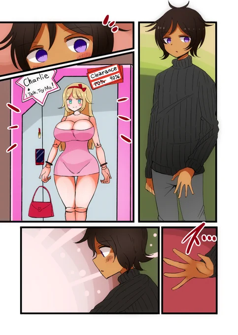 [skeb]バービー人形に触れた青年が等身大のバービー人形に変身する漫画 