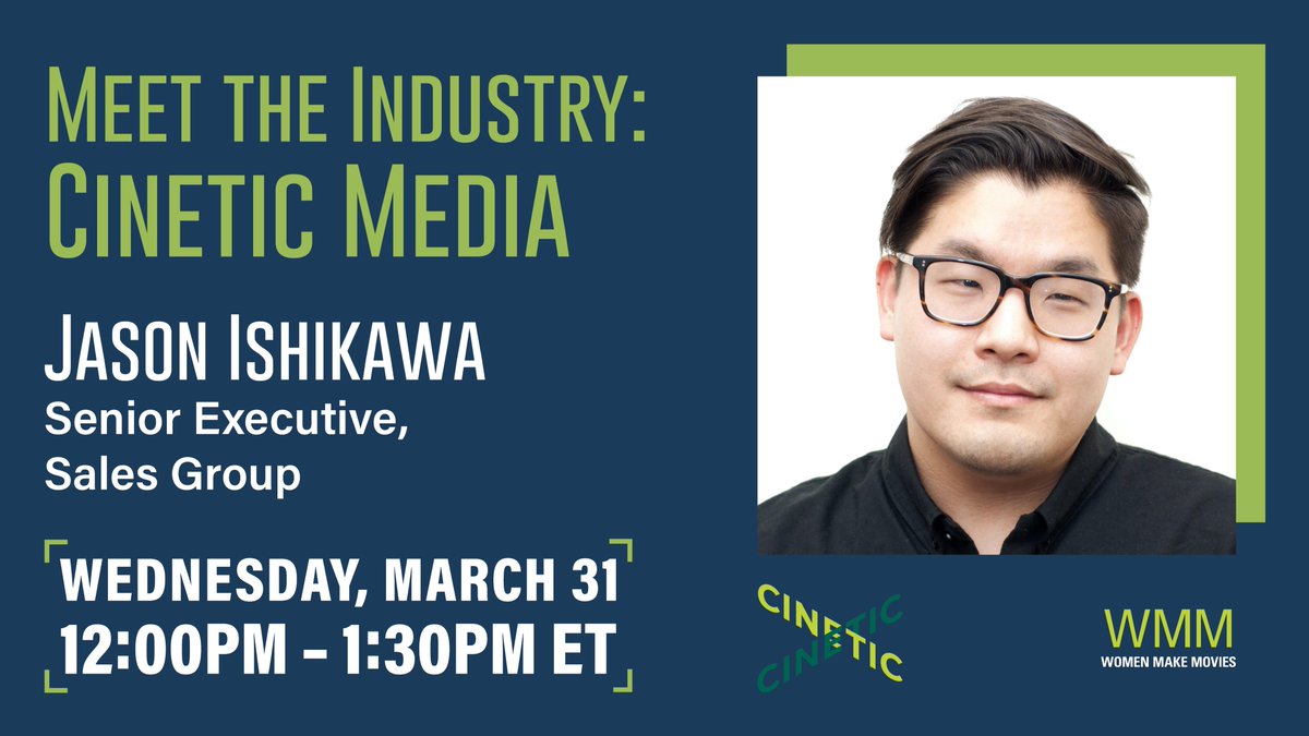 Are you a filmmaker curious about distribution post-pandemic? Join @womenmakemovies to learn about platform and broadcast sales from industry expert, Jason Ishikawa, Senior Executive in the Sales Group at @Cinetic_Media. Register to attend: bit.ly/WMM-Cinetic