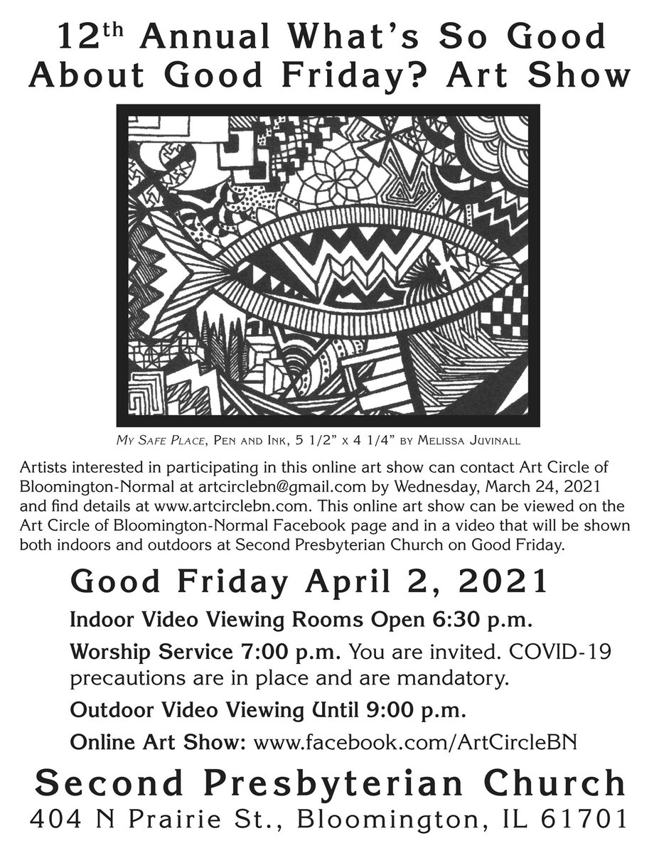 artcirclebn's tweet photo. #PressRelease: 12th Annual, “What’s So Good About #GoodFriday?” #ArtShow a collaboration between Art Circle #BloNo &amp; @second_pres in #DowntownBLM April 2, 2021 @VisitBN #BecauseSundayIsComing #ItsAllAboutJesus #FollowMe #FishersOfPeople
https://t.co/rZYwfIdLCV https://t.co/9wf2SgDECo
