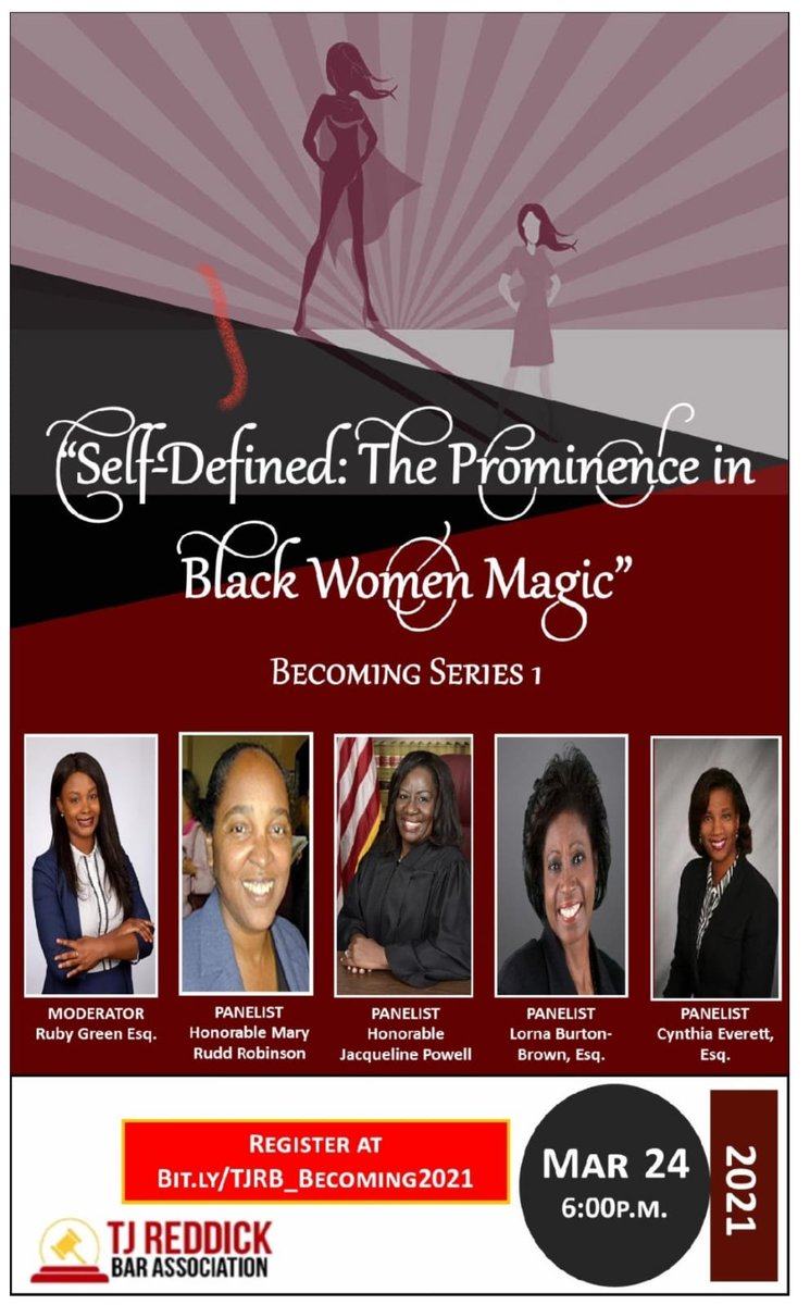 TJReddickBar's tweet photo. We have three amazing events this week. Register and don’t miss this:

1. The Unboxed Series: Exploring Afro-Latinx Identity. March 23, 2021 

2. Self-Defined: The Prominence in Black Woman Magic. March 24, 2021

3. Black Law Students Leadership Academy. March 27, 2021 https://t.co/4lE1Na52ch