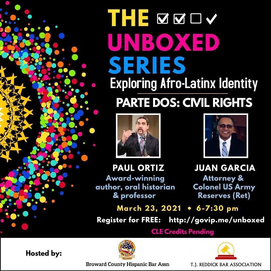 TJReddickBar's tweet photo. We have three amazing events this week. Register and don’t miss this:

1. The Unboxed Series: Exploring Afro-Latinx Identity. March 23, 2021 

2. Self-Defined: The Prominence in Black Woman Magic. March 24, 2021

3. Black Law Students Leadership Academy. March 27, 2021 https://t.co/4lE1Na52ch