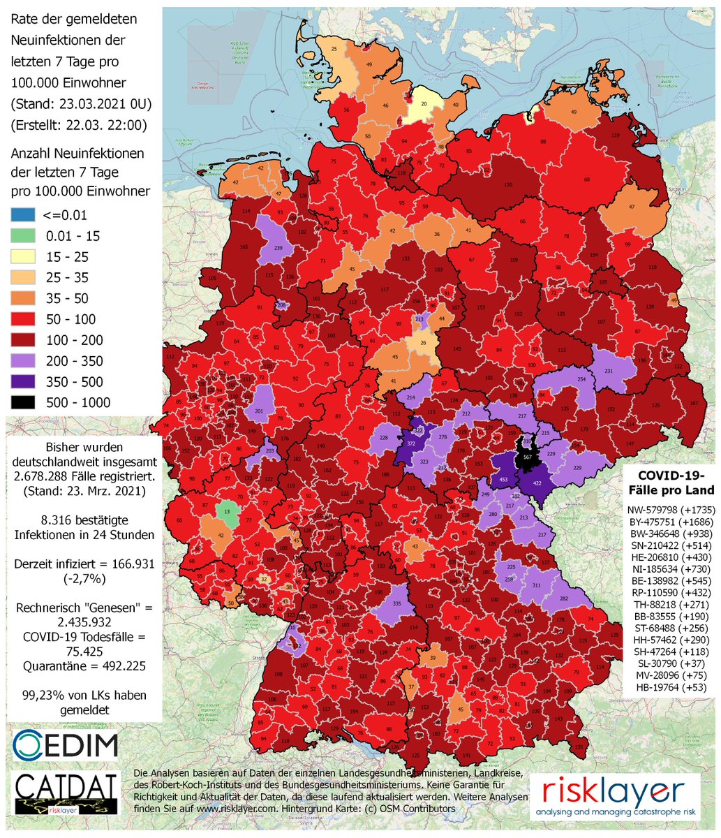 risklayer's tweet photo. Links: 08. März. + 42 Inzidenz = Rechts: 22. März.
#MPK #2Wochen https://t.co/N51wiZSuAa