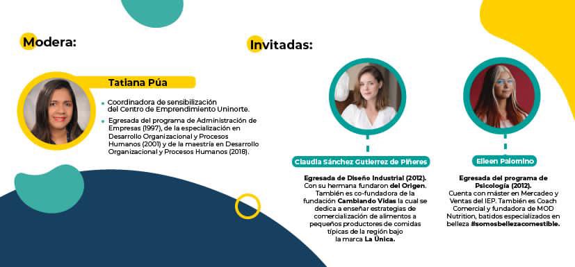 #EventoUninorte | Dos egresadas vuelven a su alma mater para conversar sobre sus emprendimientos: <a href="/delOrigen_/">delOrigen</a> y Mod Colombia. Modera Tatiana Pua, coordinadora de sensibilización del <a href="/Uninortemprende/">Centro Emp. Uninorte</a>.

Inscríbete 👉bit.ly/3ly6oho
<a href="/UninorteCO/">Universidad del Norte</a>
