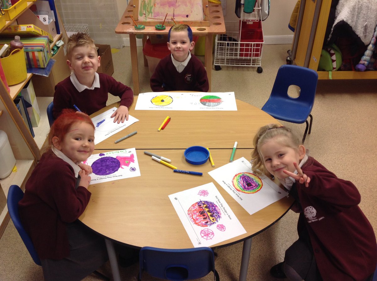 Rec_BroadOak's tweet photo. We really enjoyed our 'crazy hair day' to raise money for Red Nose Day! What great red nose designs everyone! 😀 🔴 https://t.co/5KRRwxQlfk