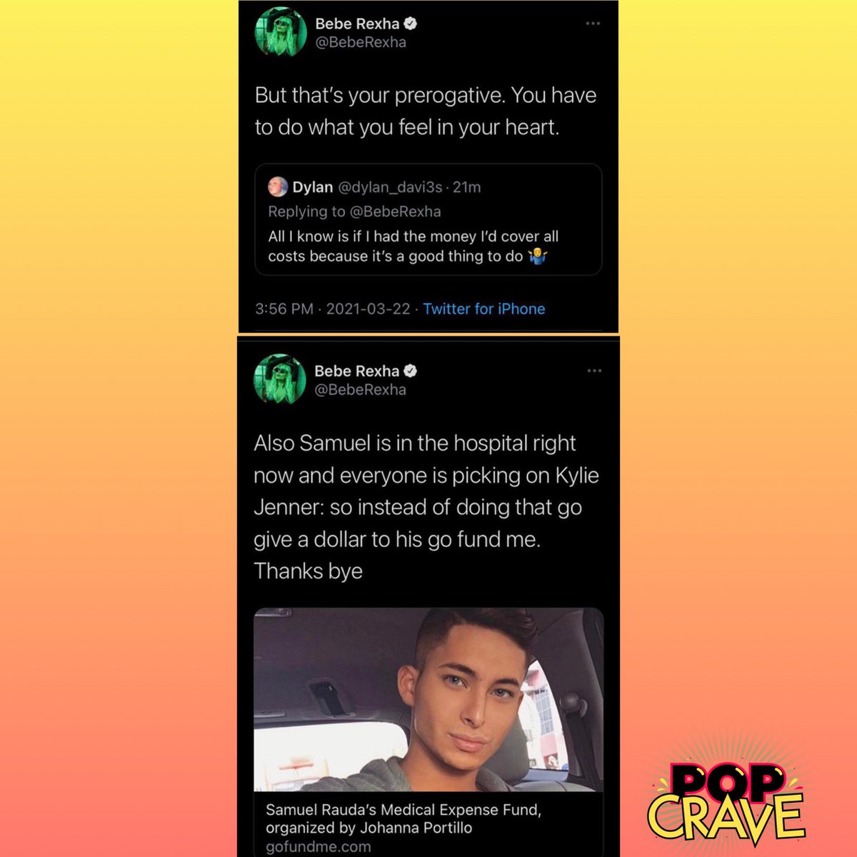 Pop Crave On Twitter Bebe Rexha Defends Kylie Jenner And Claims The Makeup Artist Who Suffered A Tragic Accident Is Not Her Friend Or Makeup Artist Samuel Rauda Has Been Working As