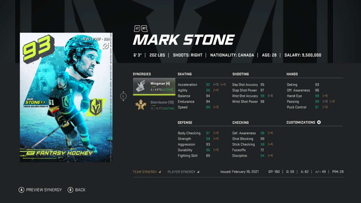 Look <a href="/nshewchuk/">Nicholas Shewchuk</a> you know I love my hog players and I’ll never knock someone for losing some weight during the off season, but 93 Mark Stone went from 220lb to 202lb and still rocks 88 speed while getting bumped around like a wacky inflatable arm man.

Any chance of an increase?