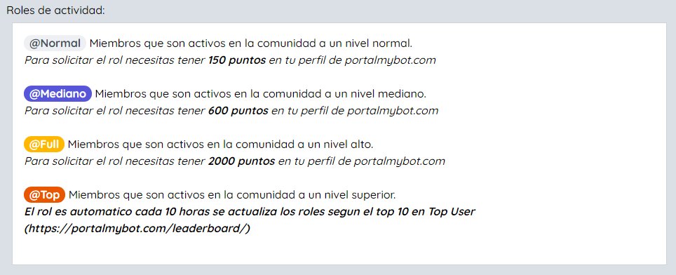 portalmybot's tweet photo. Lo roles de Iniciante, Aprendiz y Avanzado fueron reemplazados por los Roles de Actividad, mas detalles y de como conseguir los roles de actividad en https://t.co/179jCbMvc8 #php #mysql #js https://t.co/ZF0dNkSUFQ