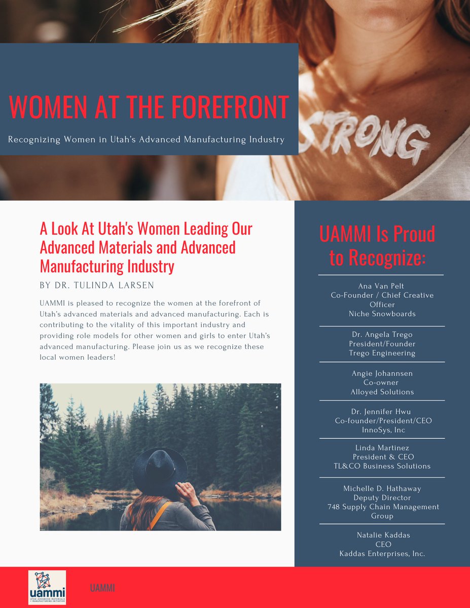 uammi_utah's tweet photo. UAMMI is pleased to recognize the women at the forefront of Utah’s advanced materials and advanced manufacturing industry. Please join us as we recognize these local women leaders!
https://t.co/RxGTFJnxgD
#UAMMI #utahmanufacturing https://t.co/B4BvQQza67