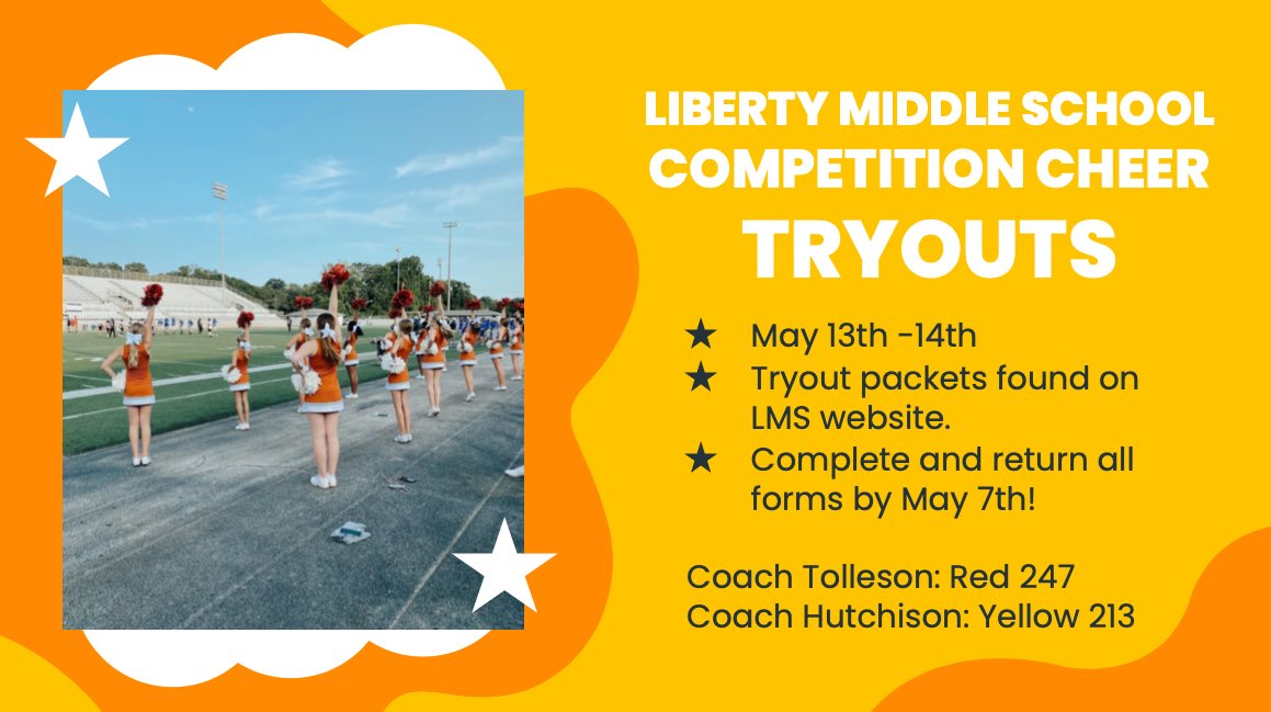 Any questions please email libertymiddlecheer@gmail.com