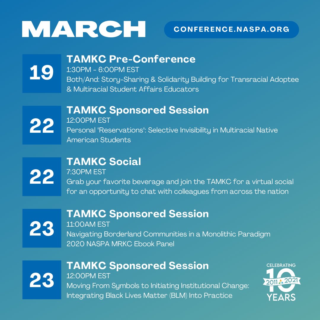 marina_ariel's tweet photo. Friends at #NASPA21 The @NASPA_TAMKC is hosting our annual social to celebrate TEN YEARS as a Knowledge Community! Come join us at 7:30 EDT/4:30PDT! 
@NASPAtweets https://t.co/66wpbdhrln