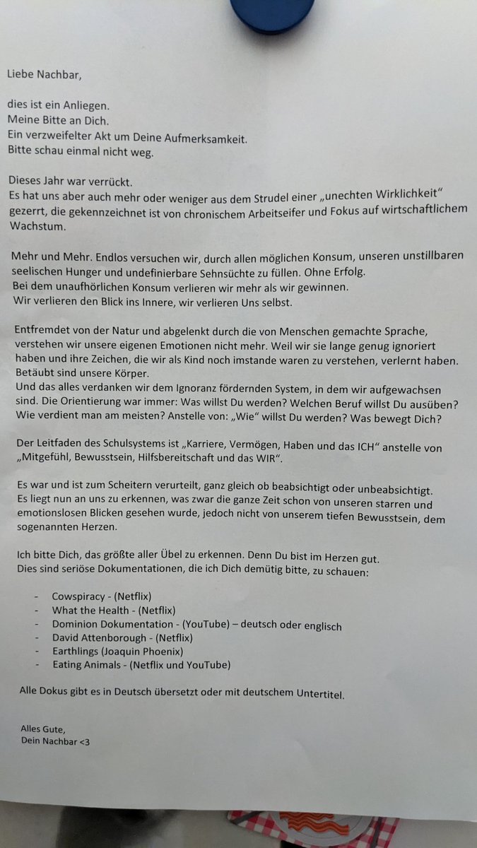 Liebe Nachbar, dies hatte ich im Briefkasten. #cowspiracy #whatthehealth