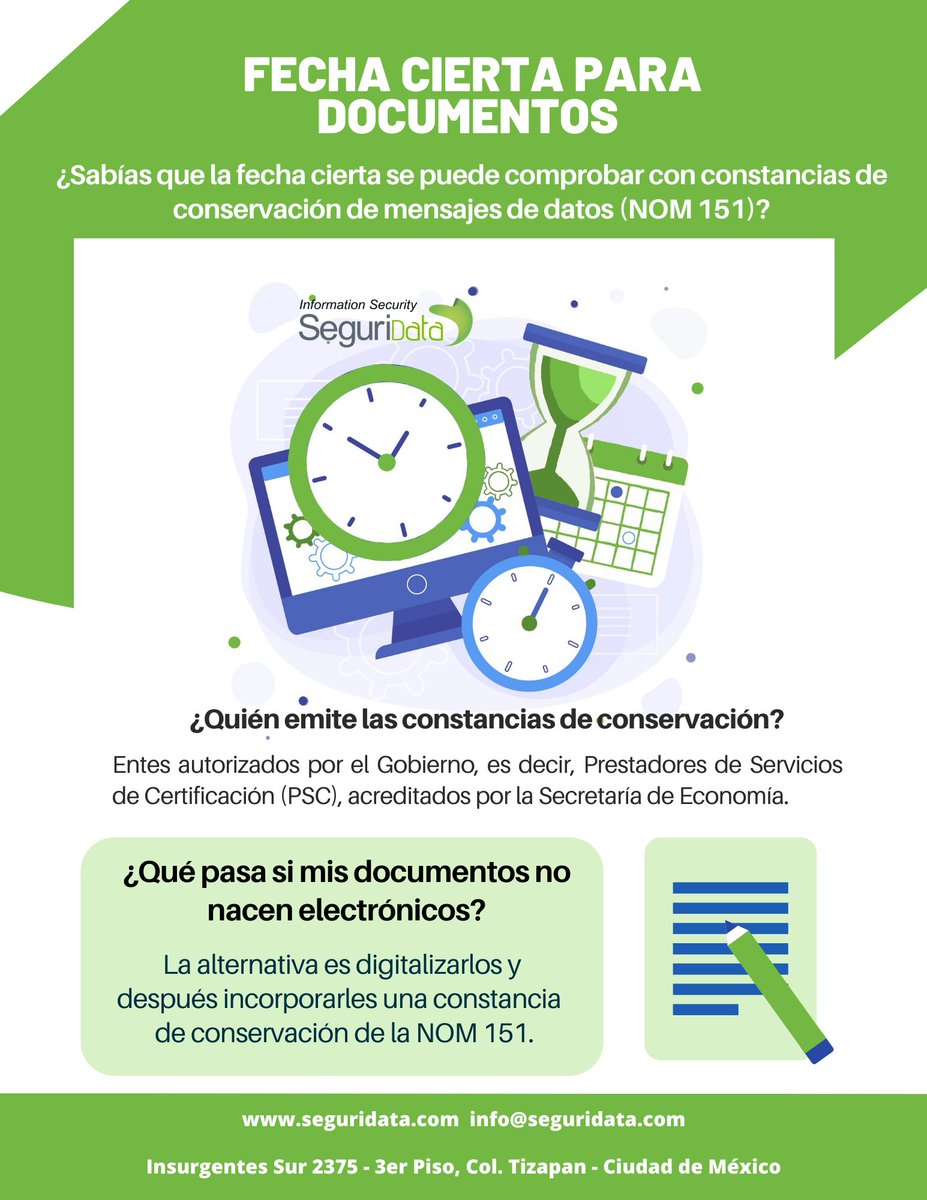 SeguriData's tweet image. El requisito de fecha cierta es exigido por las autoridades fiscales para documentos privados.

¡Contáctanos para obtener más información en info@seguridata.com!

#FechaCierta #TransformaciónDigital #FirmaElectrónica