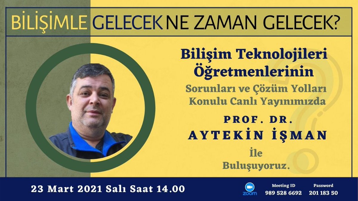 23 Mart Salı günü saat 14.00 da Bilişim Öğretmenleri sorunları ve çözüm yolları üzerine yapılacak zoom etkinliğine katılımınızı bekliyoruz.
<a href="/burcuyilmaz_bte/">Burcu Yılmaz</a>
<a href="/btoplatformu/">Bilişim Öğretmenleri</a>