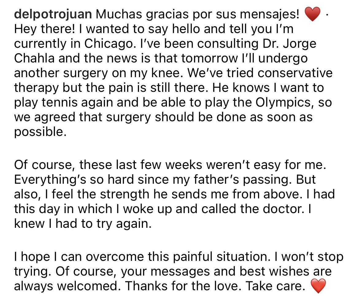 🚨 Delpo Update 🚨

Stay strong, <a href="/delpotrojuan/">Juan M. del Potro</a>! 💪