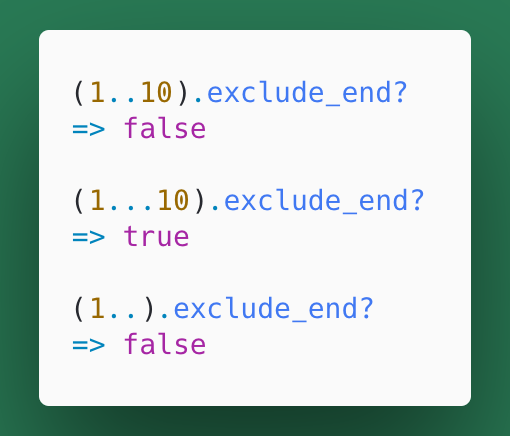 22/ Day 22: Range#exclude_end? tells us whether a range is exclusive. I can't think of a time I'd use this, any ideas?