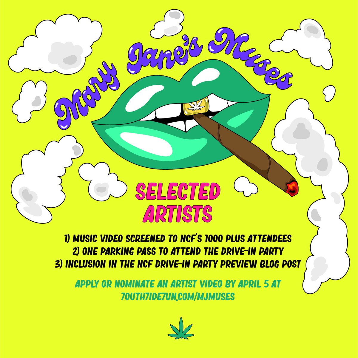 7outh7ide7un's tweet photo. 777 x @NatlCannaFest submissions now open for #MaryJanesMuses!! Apply or nominate an artist at https://t.co/m1f7HpB4SF https://t.co/GP2XOyFrYj