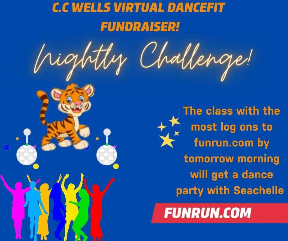 Today, we kicked off our C.C Wells Virtual Dance Fit program with our Boosterthon Pep Rally! Register your student on funrun.com and get them a prize just for registering! Enter all pledges from family &amp; friends to help our school and earn rewards.