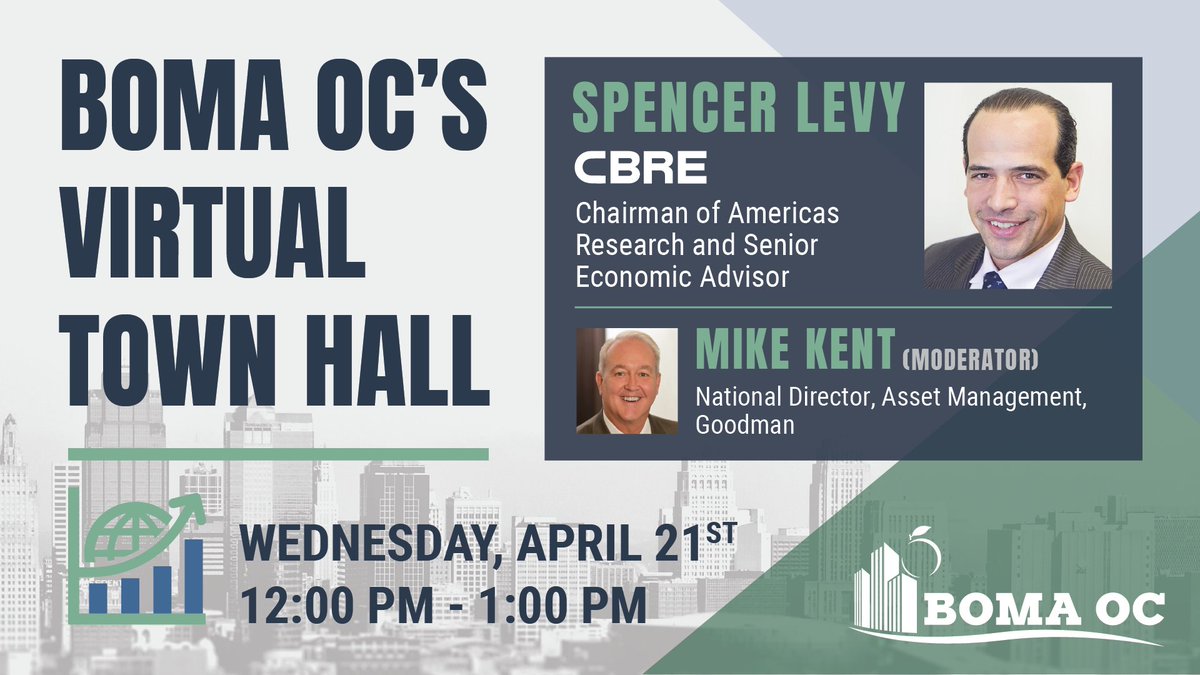 BOMAOC's tweet photo. Join us for our Q2 Economic Forecast!
Registration now open here:  https://t.co/zgXuAF9vRu
#BOMAOC #CRE #commercialrealestate #virtualtownhall https://t.co/sTn2r1KUiY
