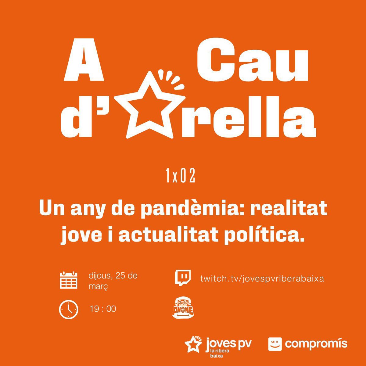 🎙Tornem amb el nostre programa “A Cau d’Orella” 

💭🗣 En aquesta ocasió reflexionarem sobre l’any de pandèmia, parlarem sobre l’actualitat política i jugarem unes partidetes a Gartic Phone amb companyes d’altres comarques

Ens acompanyaràs?