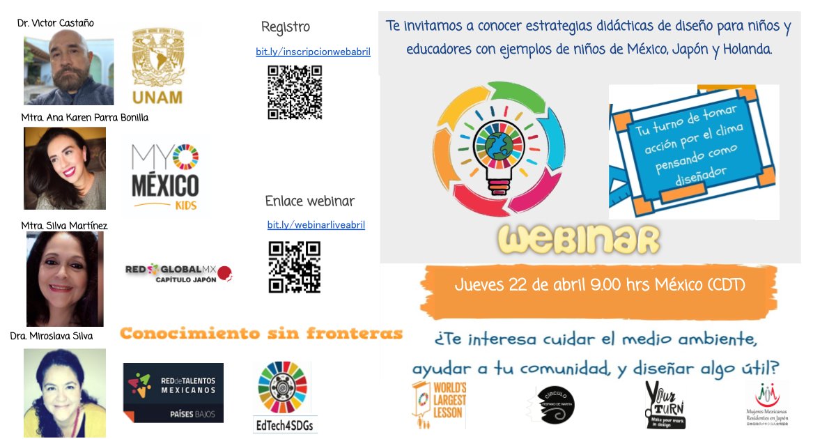 sociodigitaledu's tweet photo. Para festejar el #díadelaTierra te invitamos al webinar
"Tu turno de tomar acción por el clima pensando como diseñador"
Inscribete aquí https://t.co/1EA1o7xYqY
Participa en el webinar https://t.co/2ivdGdALn7
¡Te esperamos! #ctosinfronteras #myworldkids #worldlargestlesson https://t.co/xfjyDCDs75