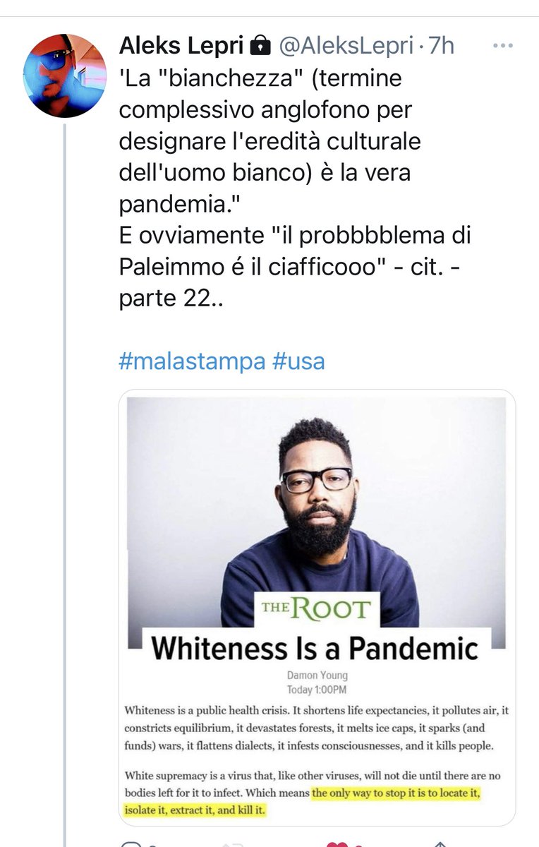 SolariPaolo's tweet photo. Il #razzismo, quello #DOCG: la #bianchezza, che è #pandemica https://t.co/b2nvdOMG5N