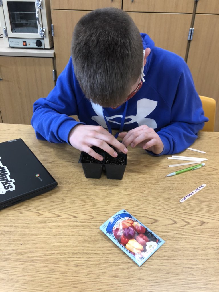MariahDaninger's tweet photo. Pet and Plant Care students planted their own seeds to take home at the end of the quarter next week! #GoodhueSchool https://t.co/1iuYuQHnqV
