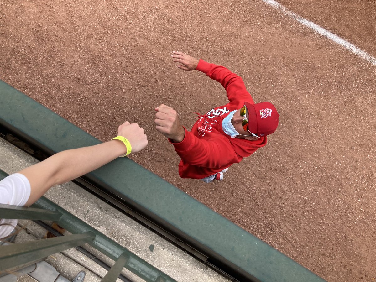 I met <a href="/UncleCharlie50/">Adam Wainwright</a> when I was 7 years old and told him I would be the first girl to play in the big leagues. Today I told him about my upcoming scouting internship in the Cape League. He was just as supportive today as he was back then. #womeninbaseball <a href="/Cardinals/">St. Louis Cardinals</a>
